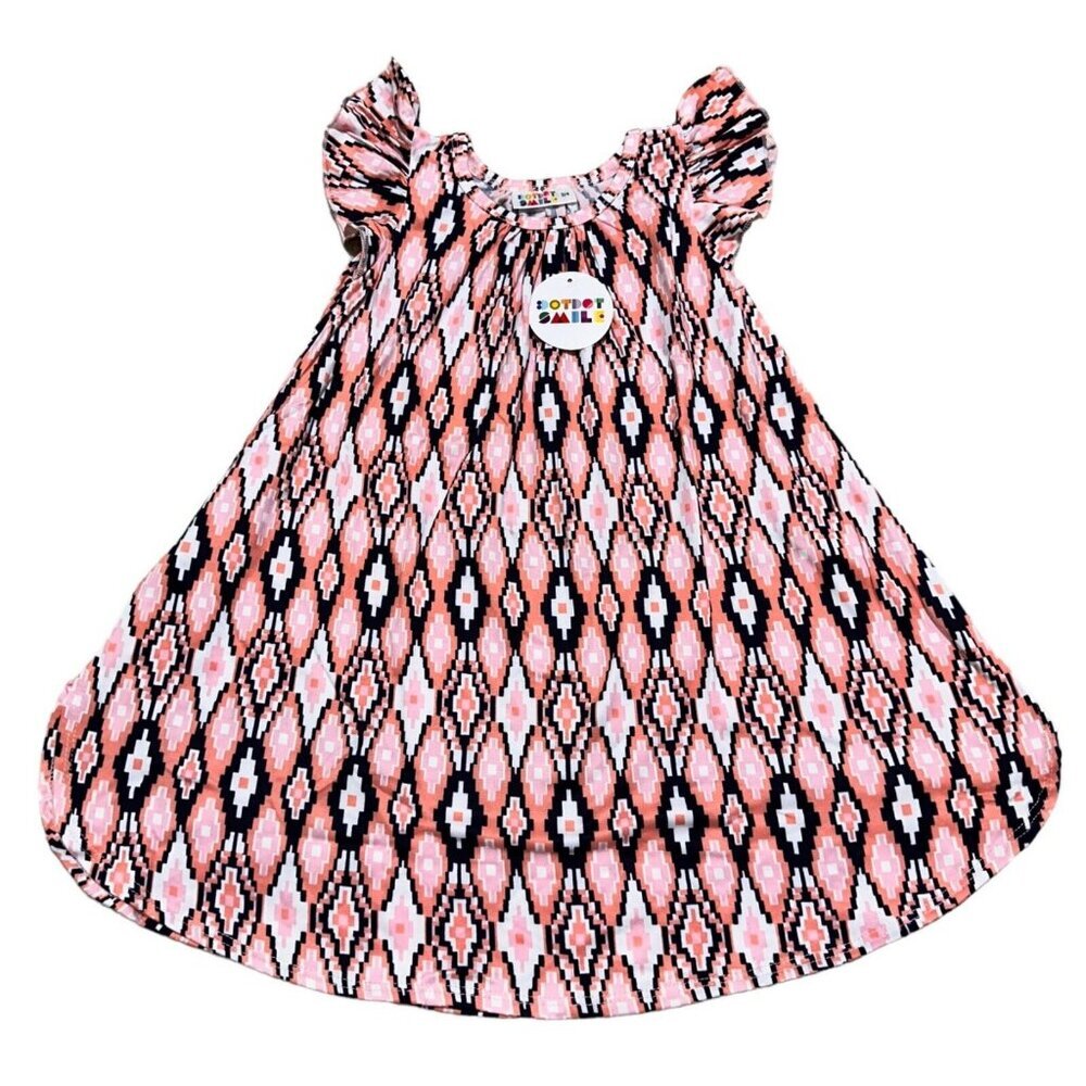 Dot Dot Smile‎ Toddler Girls Size 3T/4T Pink Black White IKAT Print Twirl Dress